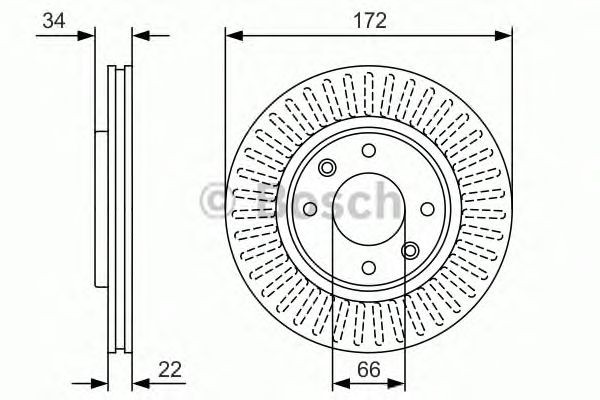 Bosch Brake Disc Front Diameter 266mm 66.02mm Vented 22mm 0986479R63