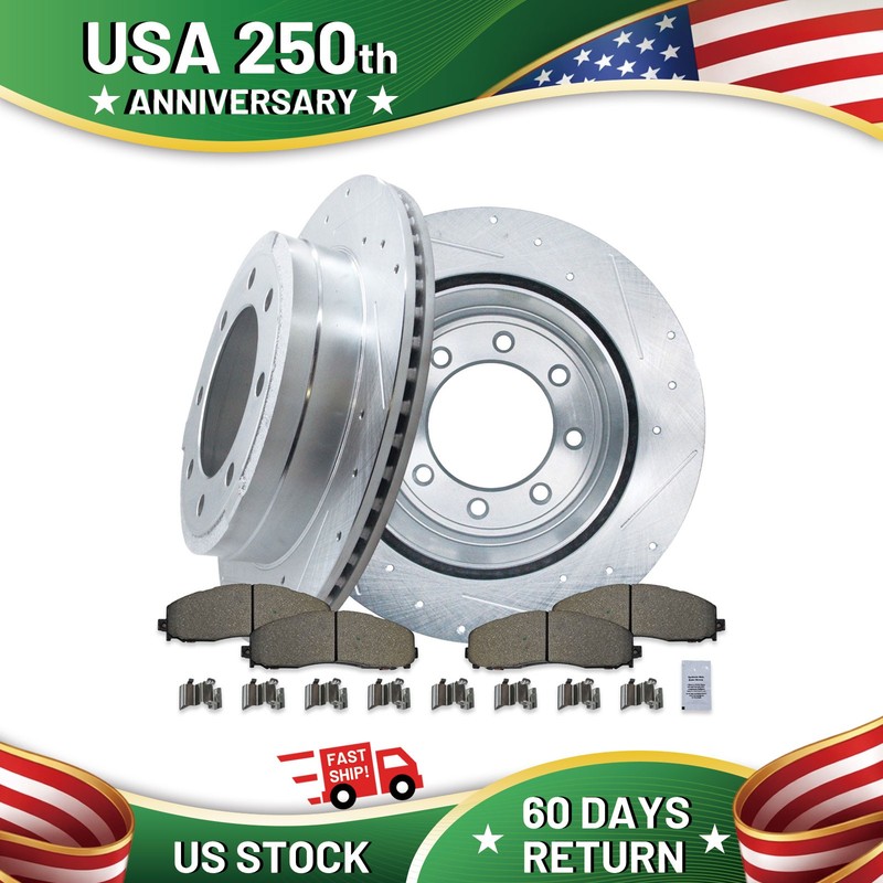Rear Drilled Rotors Ceramic Brake Pads for 2013-2021 Ford F-250 F-350 Super Duty