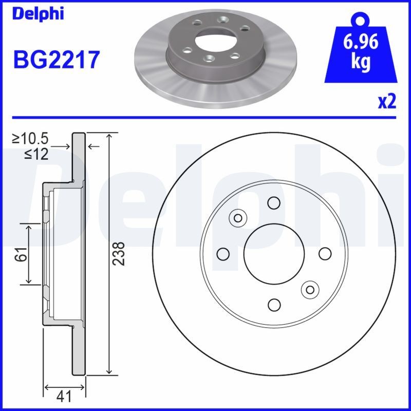 x2 Brake Disc Delphi BG2217 Fits Dacia Renault 1310 1410 Logan MCV Nova Sandero