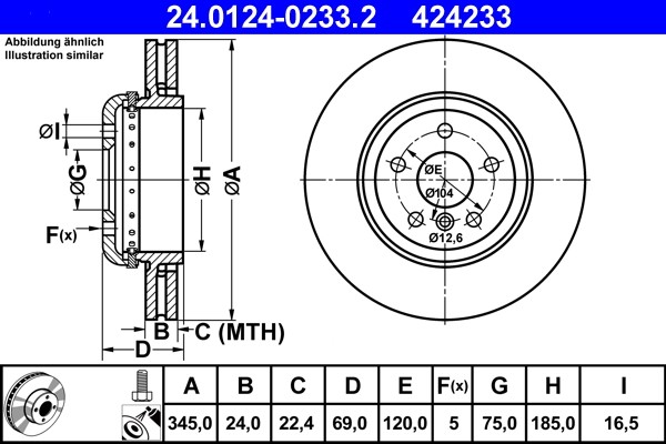 2x 24.0124-0233.2 ATE brake disc for BMW