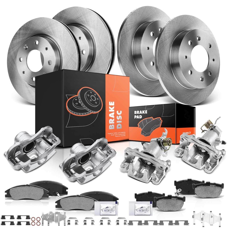 Front & Rear Disc Brake Rotors & Brake Pads + Calipers for Kia Spectra 2005-2009
