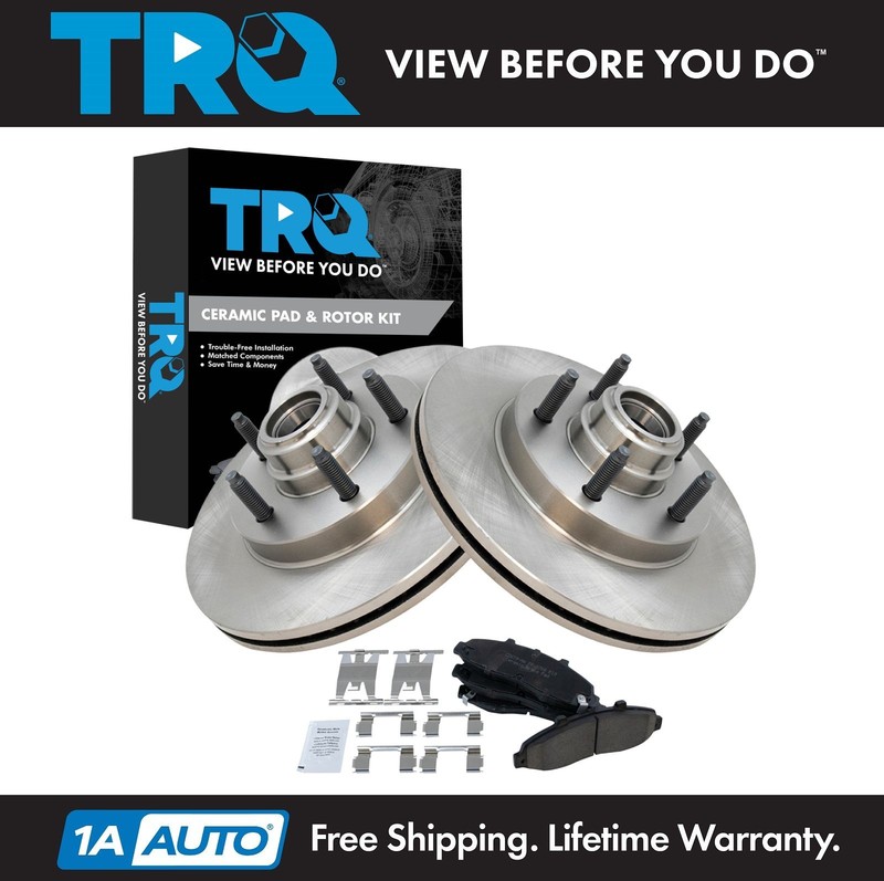 TRQ Brake Rotor & Posi Ceramic Pad w/ Hardware Front Kit for Ford F150 Lincoln