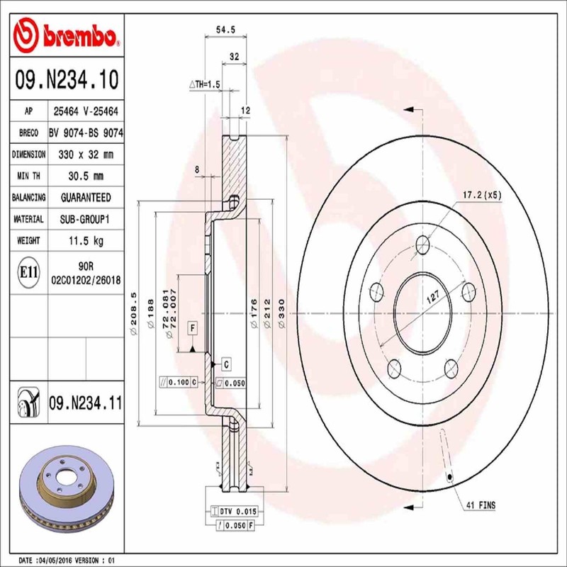 Front Rotor Fits 2011-2020 Jeep Grand Cherokee 09.N234.11 gallery
