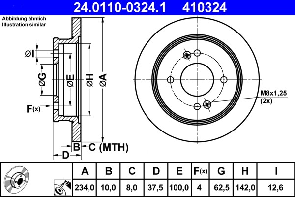 ATE 24.0110-0324.1 Brake Disc for Hyundai, Kia