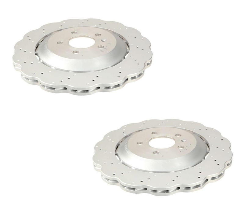 SHW Performance Pair Set 2 Rear Drill Wavy 356mm Disc Brake Rotors For Audi RS7