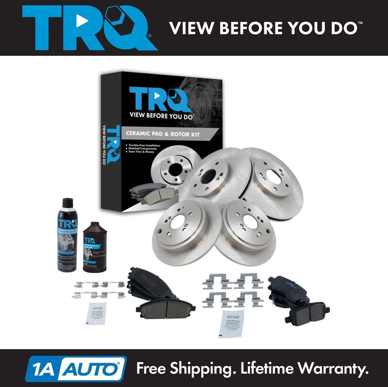 TRQ Brake Rotor & Ceramic Pad Kit w/Fluids Front & Rear w/Fluids for Acura MDX