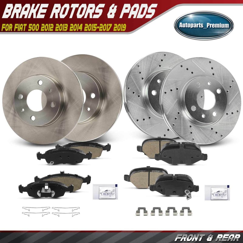 Front & Rear Disc Brake Rotors & Ceramic Brake Pads for Fiat 500 2012-2017 2019