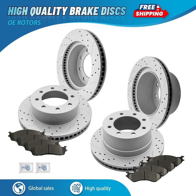 For Dodge Ram 1500 2500 3500 Front & Rear Drilled Rotors + Ceramic Brake Pads
