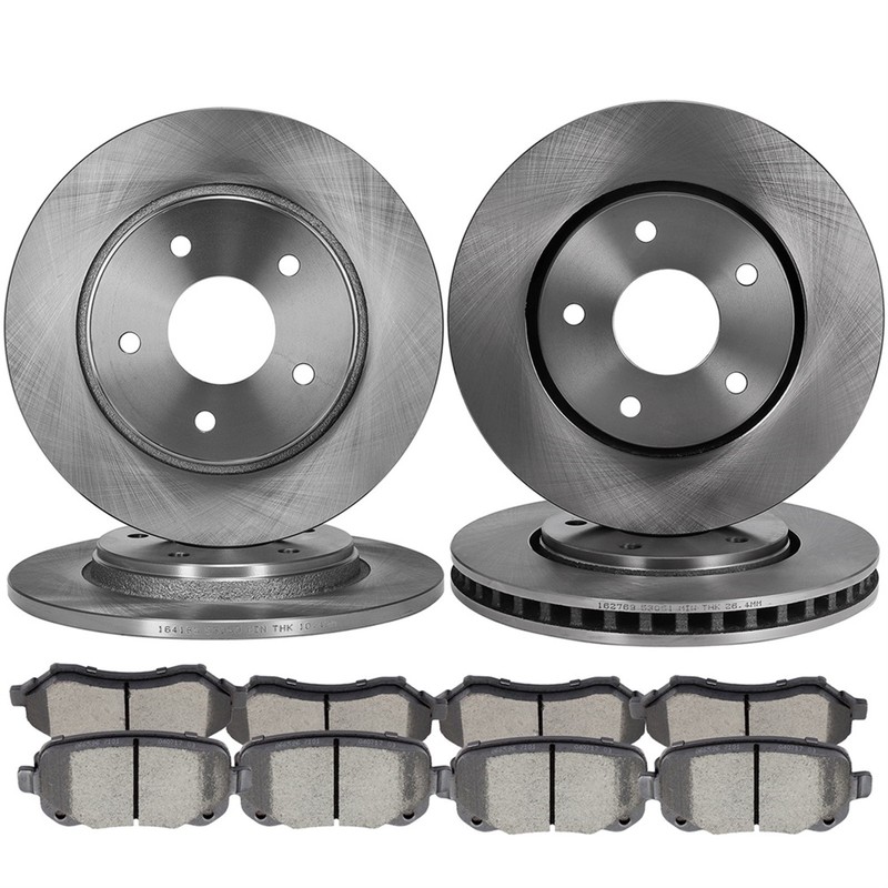 Front And Rear Brake Rotors & Pads For 08-11 Dodge Grand Caravan 12-15 Ram C/V