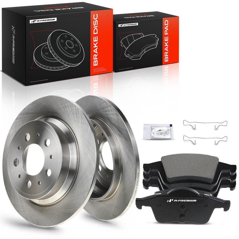 A-Premium Rear Disc Brake Rotors & Ceramic Pads for Volvo S60 2001-2009 XC70 S80