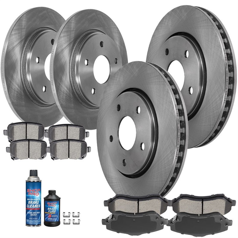 Front And Rear Ceramic Brake Pads With Rotors For 11-16 Dodge Grand Caravan 3.6L