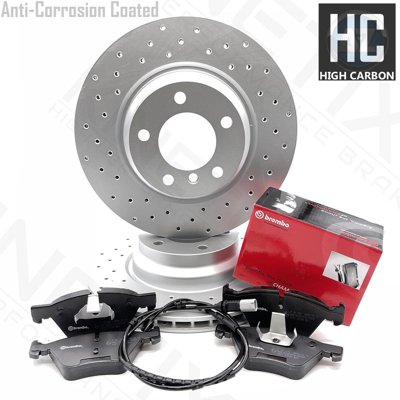 FOR BMW X1 M SPORT 28i 11-15 FRONT DRILLED BRAKE DISCS BREMBO PADS SENSOR 330mm