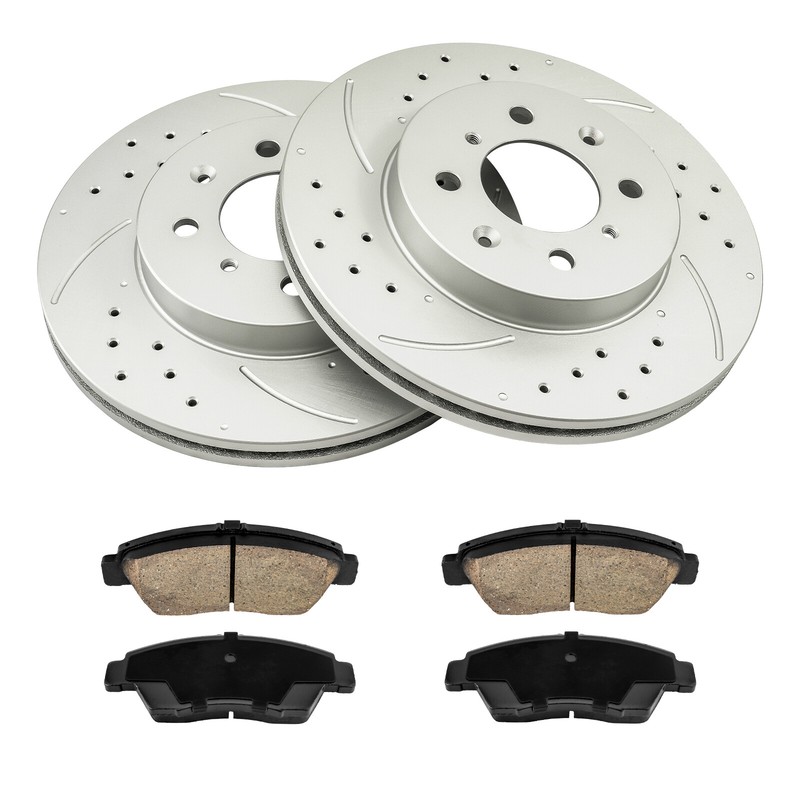Front Drilled Slotted Rotors & Brake Pads for 1993-95 Honda Civic; 2007-08 Fit gallery