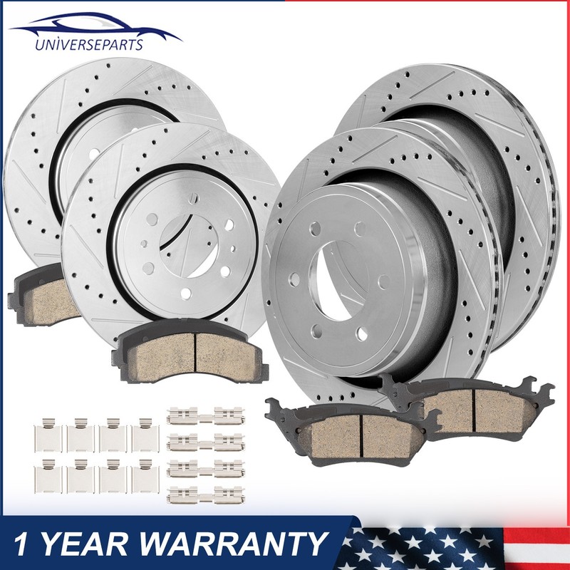 8PC Drilled Rotors Brake Pads Kit For 10-18 Ford F150 Expedition Navigator 54153