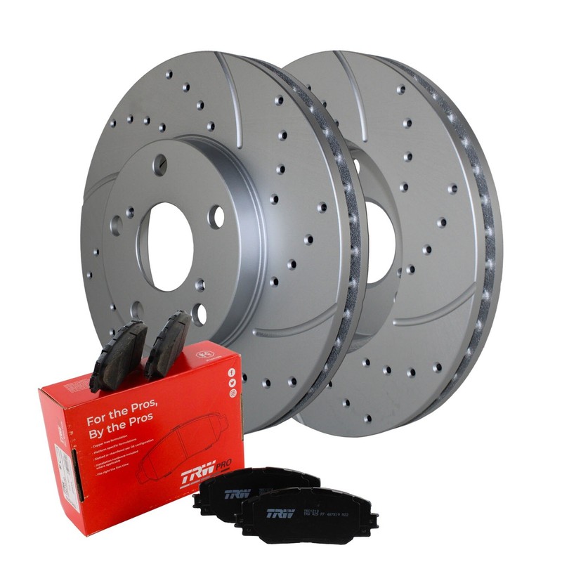 Front Brake Kit 275mm Drilled Rotors TRW Pro Ceramic Pads For ES300 Avalon Camry