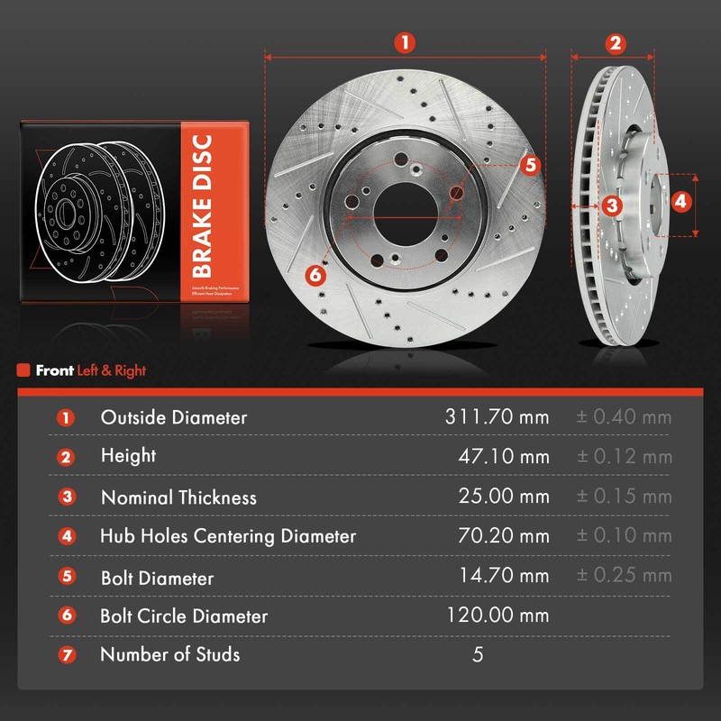 2x Front Driver & Passenger Side Drilled Brake Rotors for Acura RLX 2014-2020 gallery