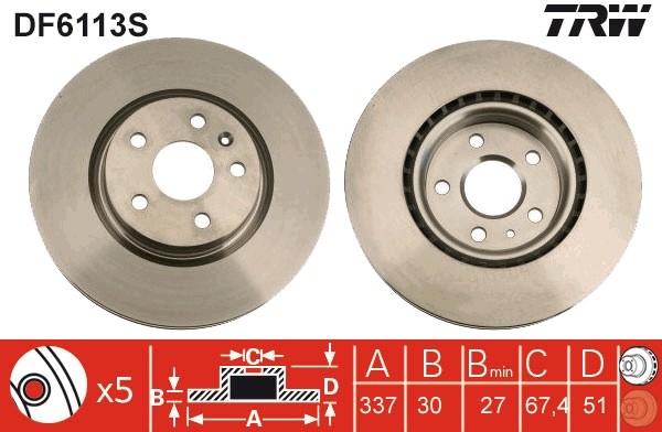 TRW DF6113S Brake Disc for Opel, Saab, Vauxhall