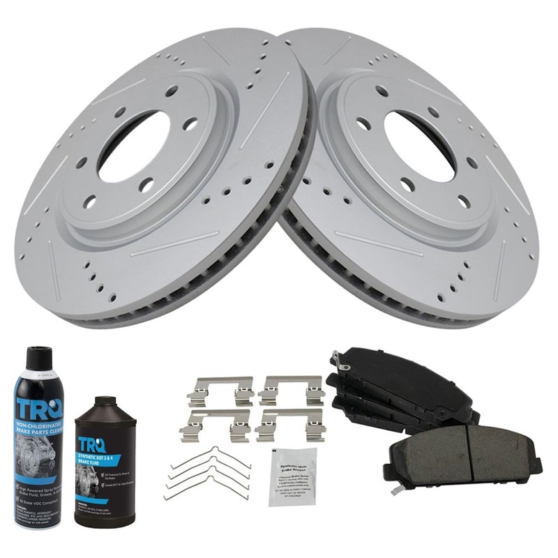 TRQ Front Ceramic Brake Pad Performance Coated Rotor Kit w/Chemicals gallery