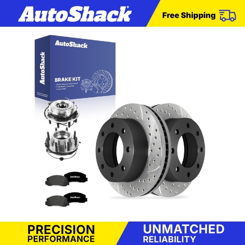 Front Drilled Slotted Brake Rotors Premium Pad Hub for Ford, F-250 Super Duty 10