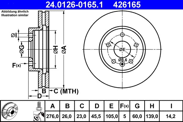 2X 24.0126-0165.1 ATE Brake Disc for CHEVROLET,DAEWOO,OPEL,VAUXHALL