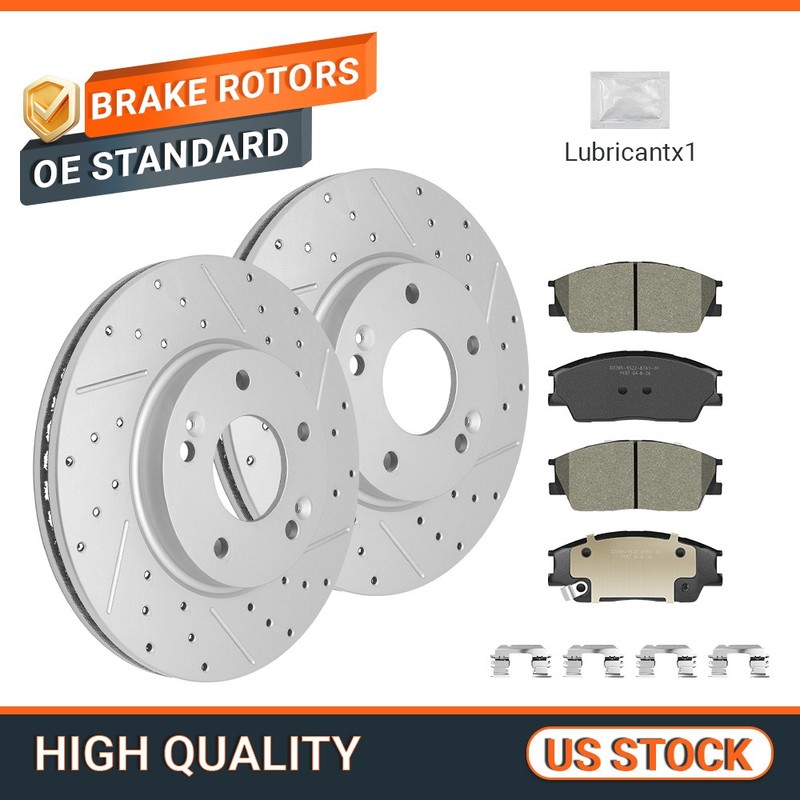Front Drilled Slotted Disc Brake Rotor Ceramic Pads for Kia Soul 2019-2022 Venue