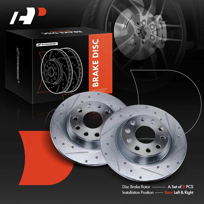 A-Premium Rear Side Drilled Brake Rotors for VW Passat Jetta Tiguan Audi A3 Q3 gallery