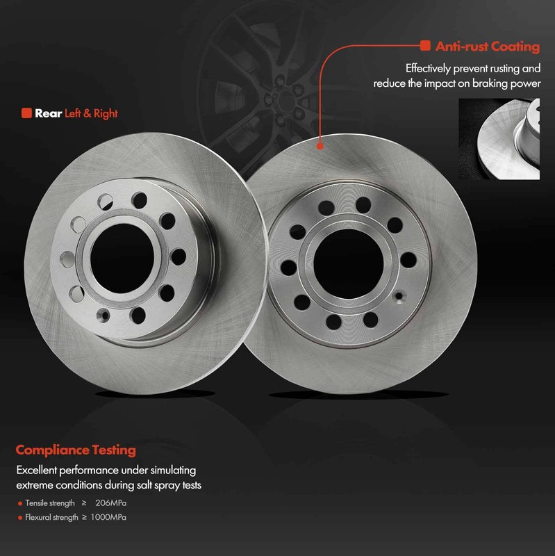 Rear Disc Brake Rotors & Ceramic Pads for Volkswagen Jetta Beetle Audi A3 11-13 gallery