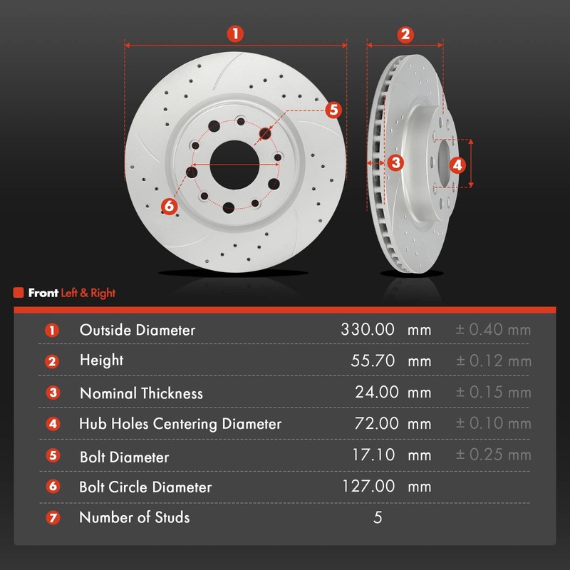 2x Front Driver & Passenger Drilled Brake Rotors for Jeep Wrangler JL 2018-2023 gallery
