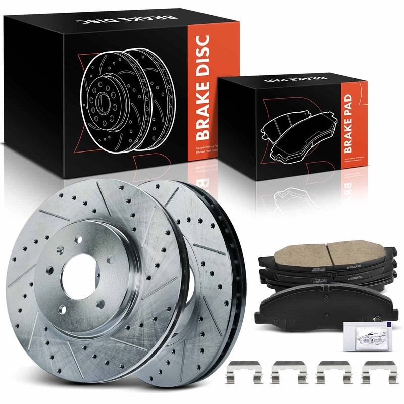 Drilled Brake Rotors & Ceramic Brake Pads for Cadillac STS 2009-2011 Front Side