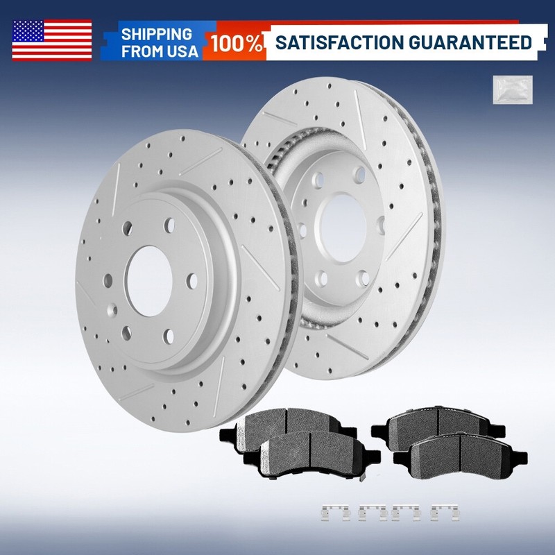 Front Drilled Slotted Rotors & Pads for Buick Enclave Chevy Traverse GMC Acadia