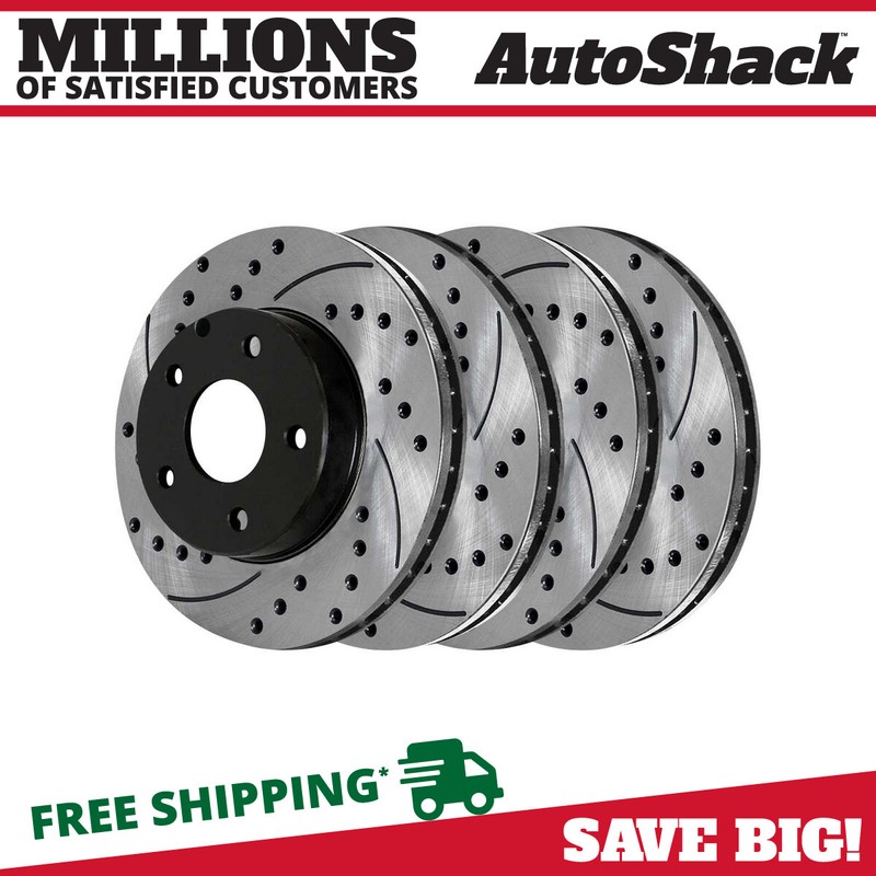 Front & Rear Drilled Slotted Brake Rotors Black Set of 4 for Dodge Caliber 2.0L