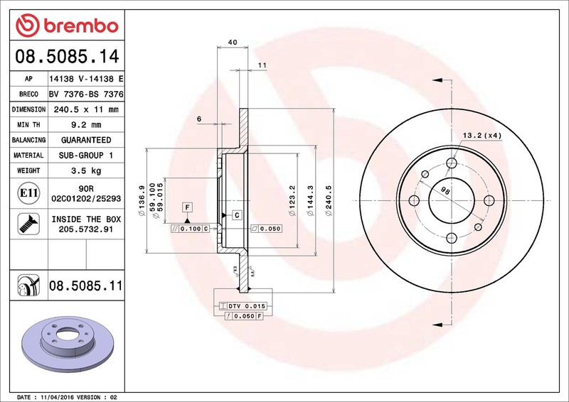 2x Brake Discs Pair Solid fits FIAT MAREA 185 Rear 2.0 2.4D 96 to 03 240mm Set gallery