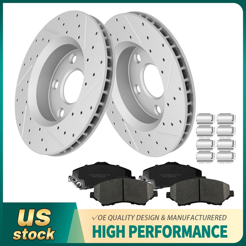 Front Drilled Rotors Ceramic Brake Pads for 2007-2015 2016 2017 Jeep Wrangler