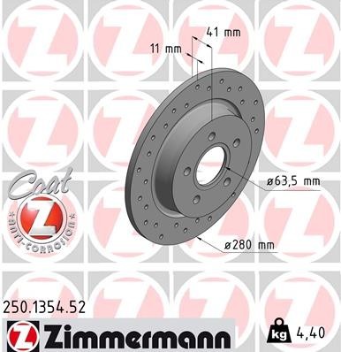 Zimmermann Rear Disc Brake Rotor for Volvo C70, C30, S40, V50 (250.1354.52)