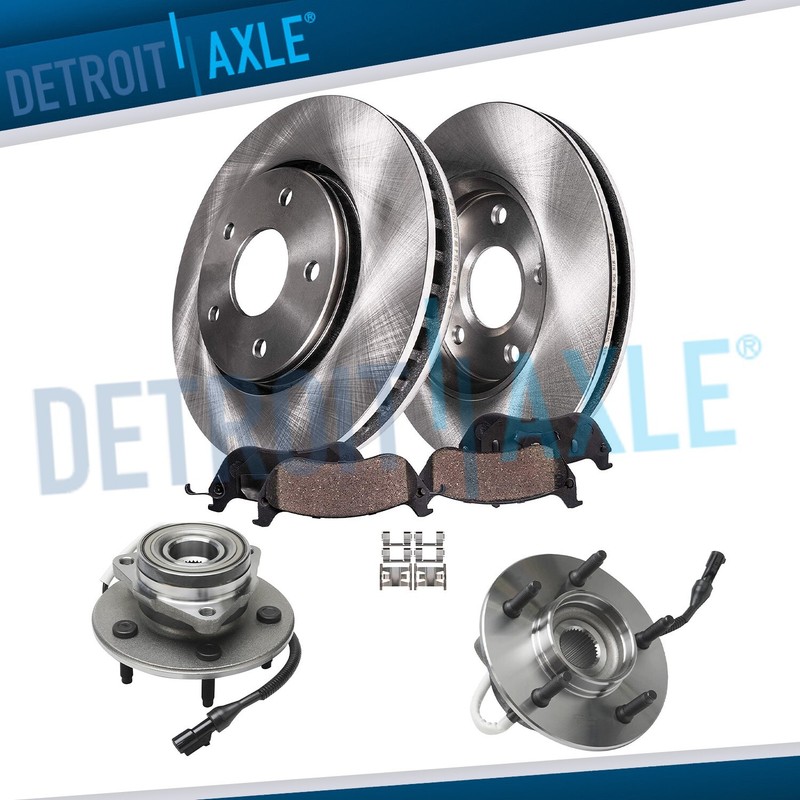 Front Brake Rotor Pad + Wheel Hub Bearing for 1997 1998 1999 2000 Ford F-150 4WD