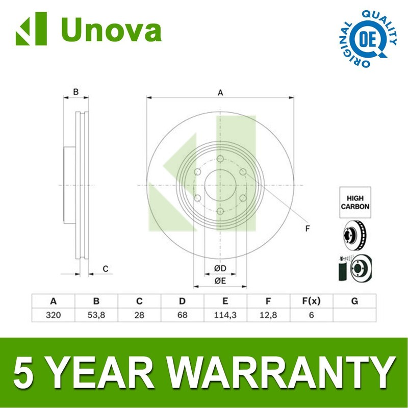 Brake Disc Front Unova Fits Mercedes X-Class 2017-2024 2.3 D 3.0 + Other Models