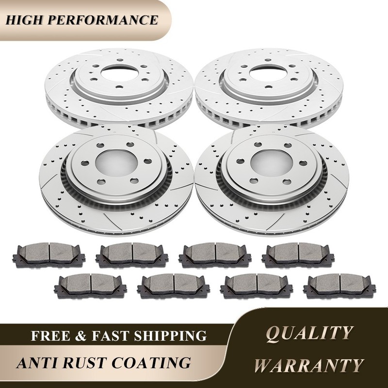Front and Rear Drilled Brake Rotors Brakes Pad Kit Fit 2015 2016 2017 Ford F-150