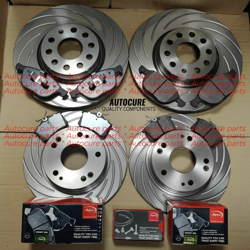 FOR MINI COOPER S R56 06-10 SLOTTED FRONT AND REAR DISCS AND APEC PADS + SENSORS