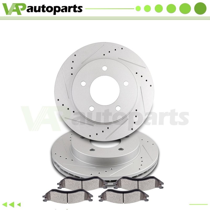 Front Drilled & Slotted Brake Rotors and Ceramic Pads For 2000-2003 Ford F-150