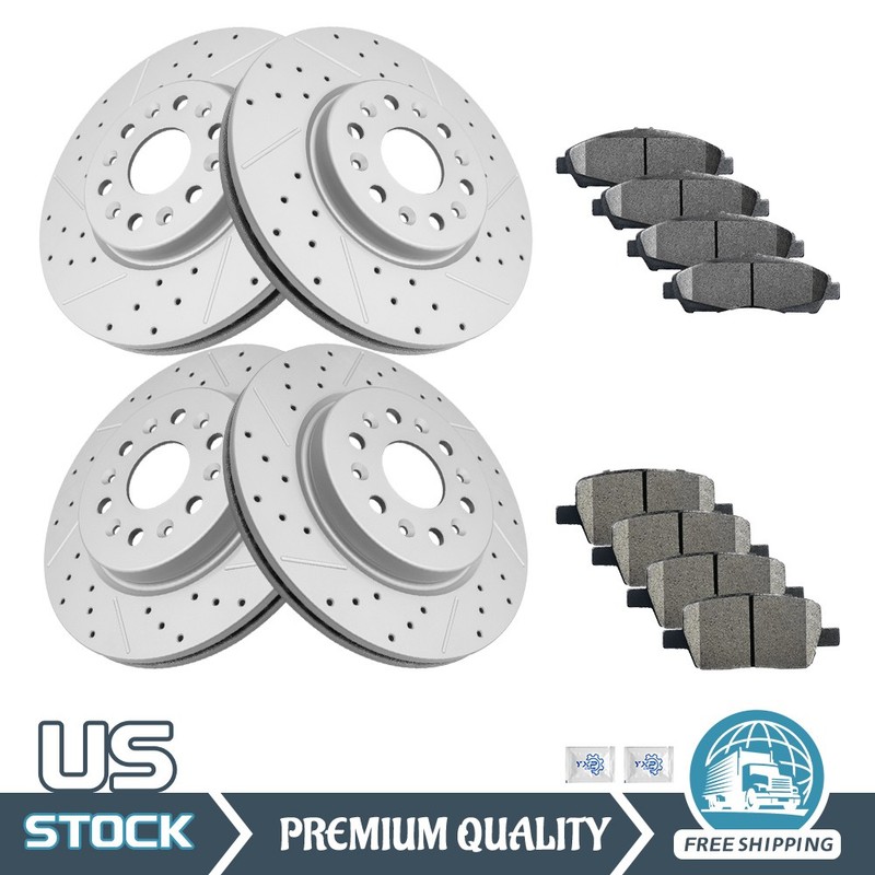 Front & Rear Drilled Brake Rotors Ceramic Pads for Chevy Traverse Buick Enclave