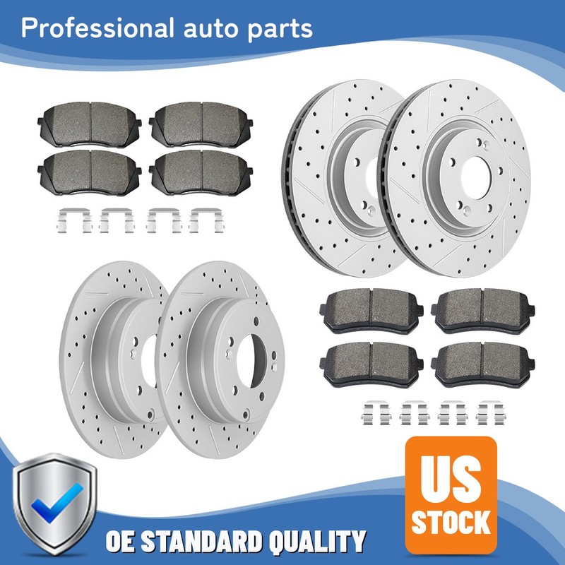 Front Rear Brake Disc Rotors + Ceramic Brake Pads For Kia Cadenza Hyundai Tucson