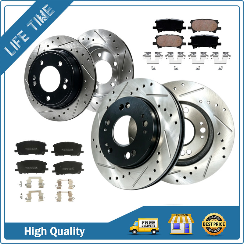 319mm Front and Rear Slotted Drilled Rotor Brake Pads Fits Lexus RX330 2004 2005