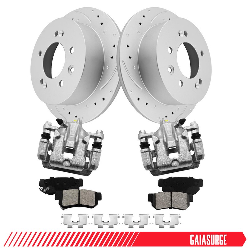 Rear Drilled Brake Rotor & Pad & Brake Caliper for Hyundai Elantra 2007-2010