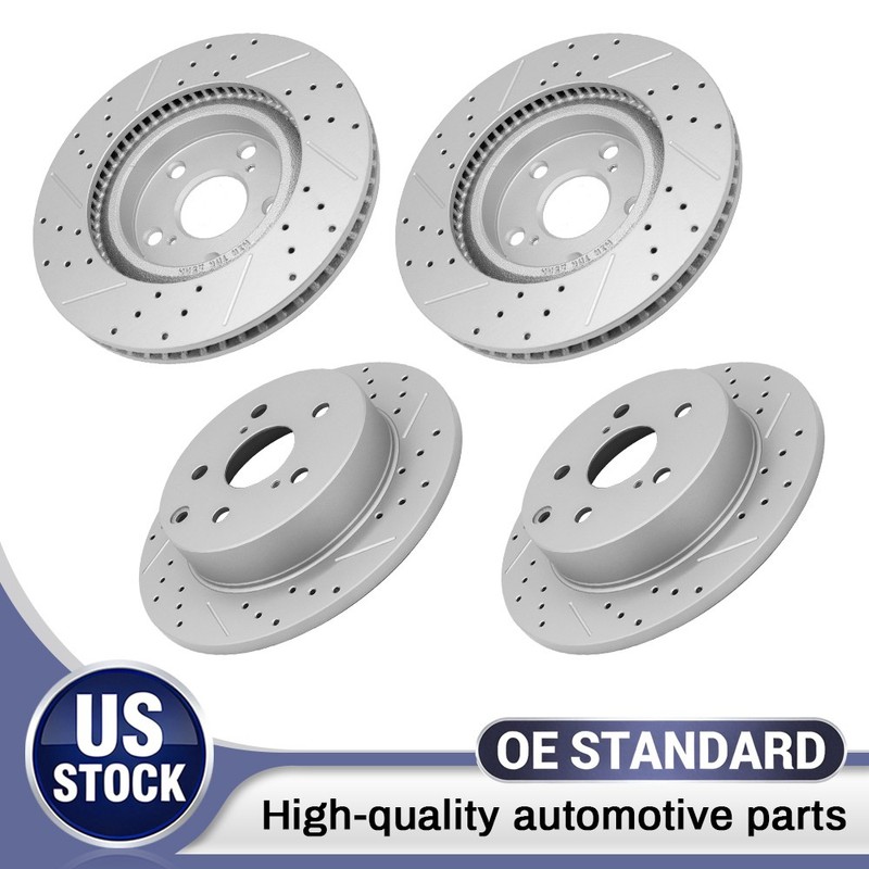 Front Rear Drilled Brake Rotors For 2006- 2018 Toyota RAV4