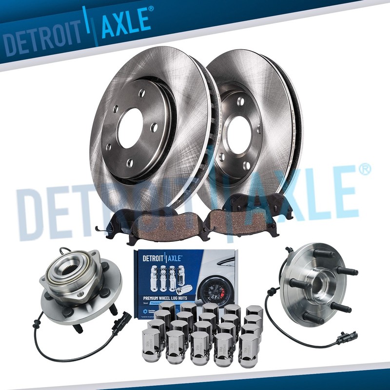 Front Brake Rotors Pads Wheel Hub Bearings w/20pc Lugnut for Dodge Durango Aspen