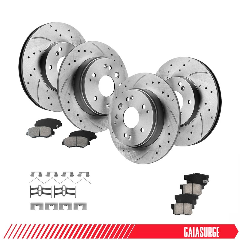 11.10″ Front Rear Drilled Disc Rotors Brake Pads Kit for 2003-2011 Honda Element