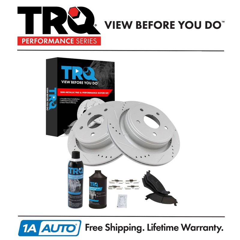 TRQ Rear Performance & Brake Rotor & Metallic Pad Kit w/Chemicals