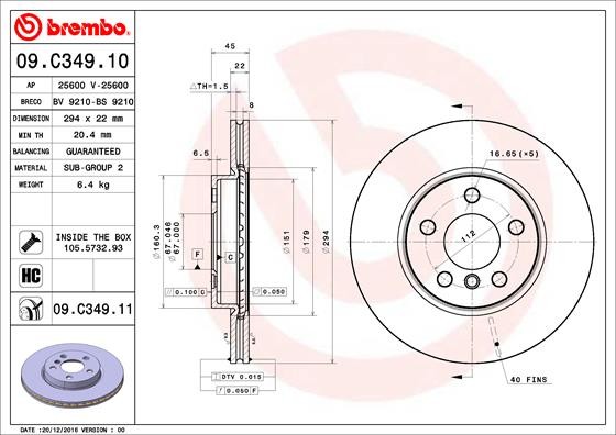 Brembo 09.C349.11 Brake Disc for BMW, BMW (BRILLIANCE), MINI