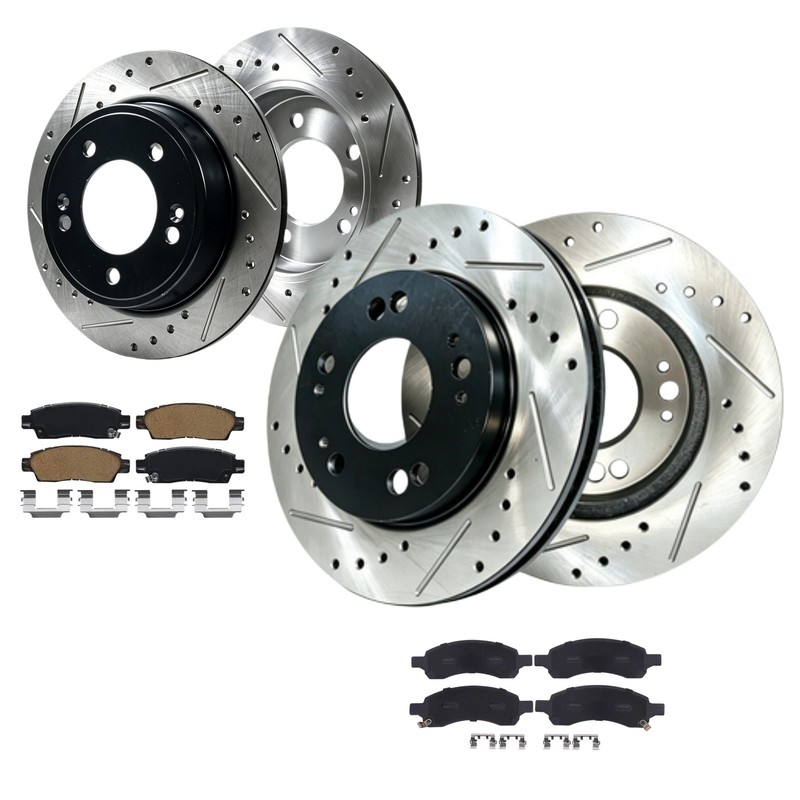 Front and Rear Drilled Rotors Brake Pads for 2009 2010 2011 Chevrolet Traverse
