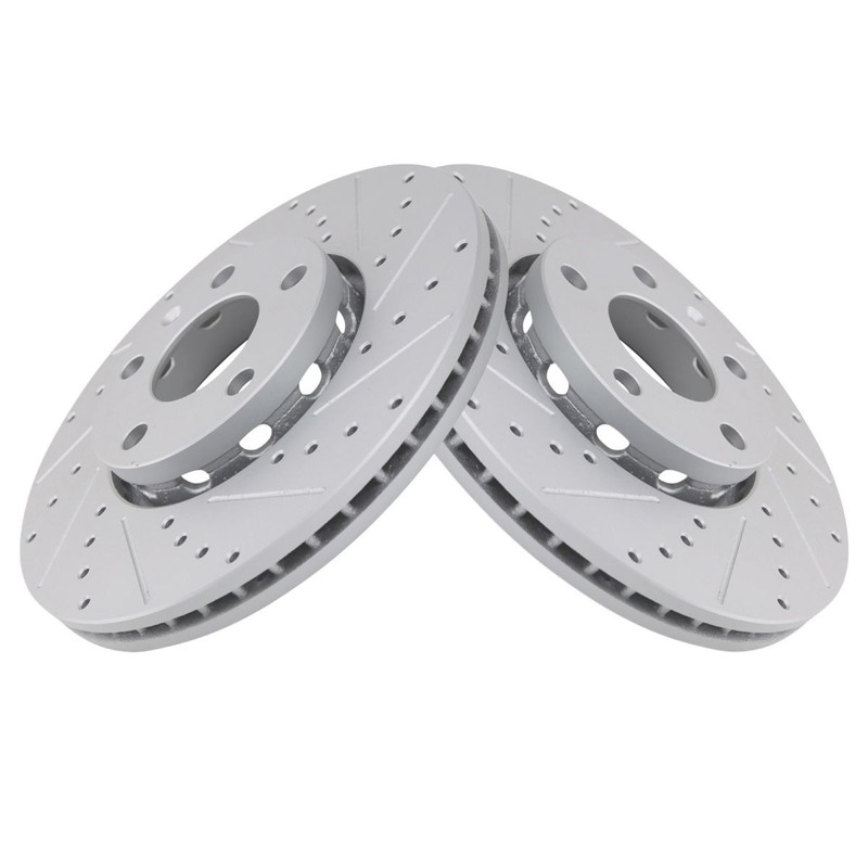 TRQ Performance Brake Rotor Drilled & Slotted Front Coated Pair for Audi VW gallery